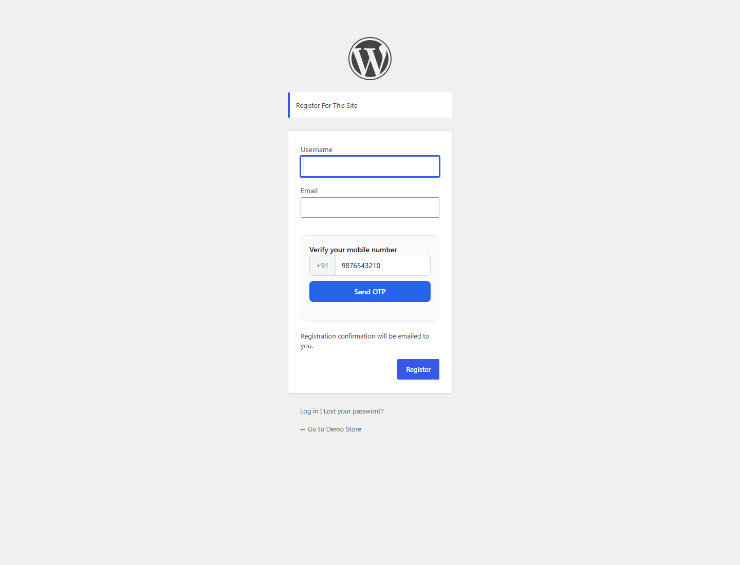 WordPress registration form with mobile number OTP verification